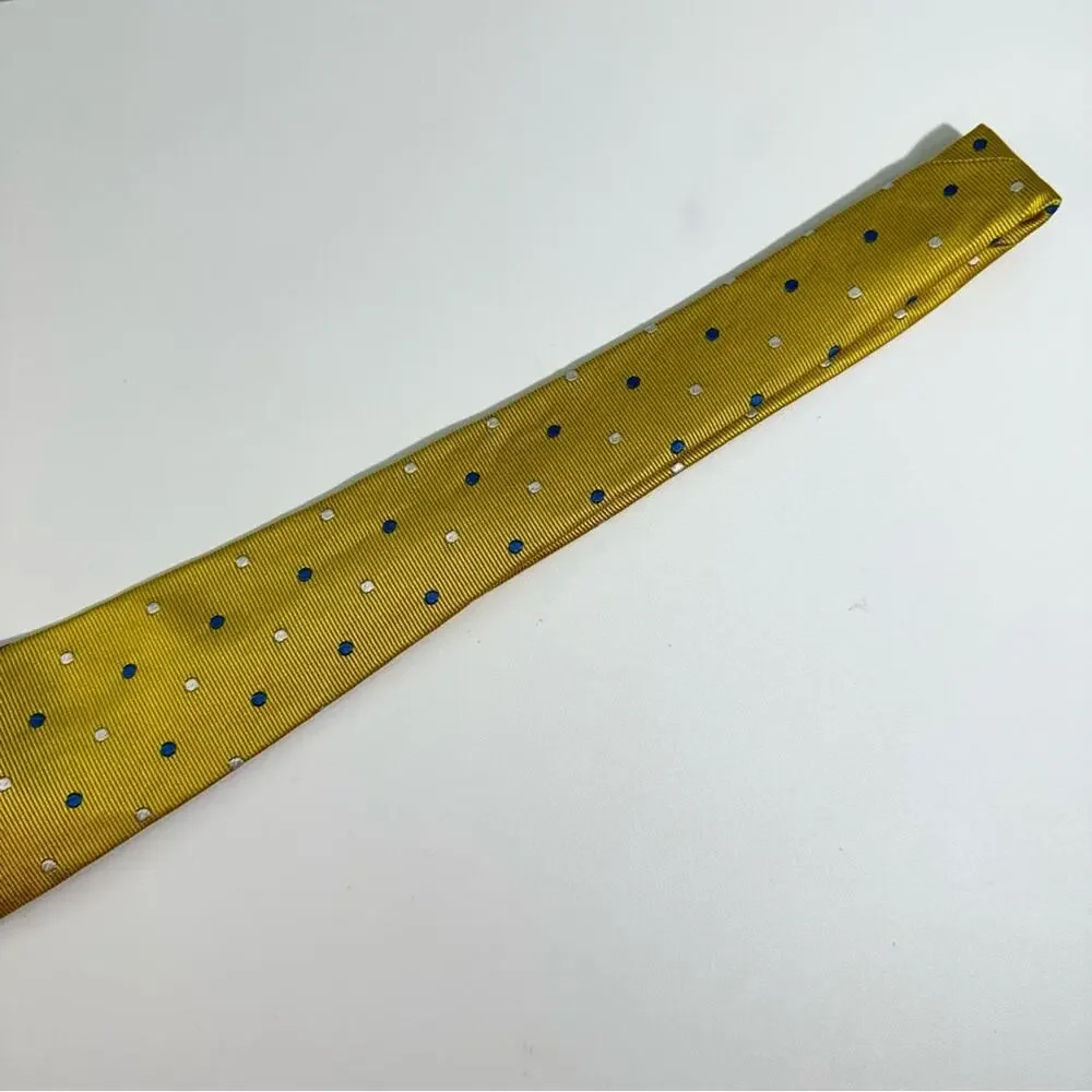 Brooks Brothers Maker Pure Silk Woven Tie Embroidered Polka Mustard Yellow‎ Mens